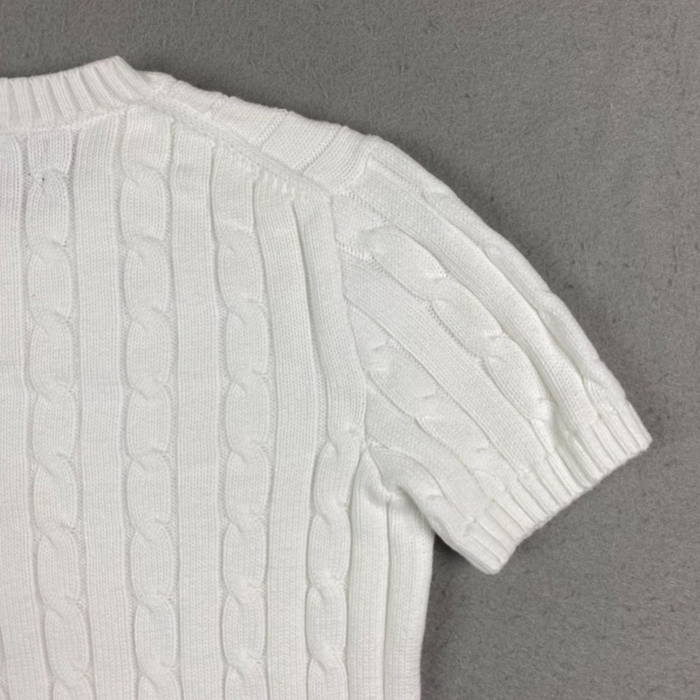 Polo Ralph Lauren Womens Cable Knit Short Sleeve Sweater White XS Preppy pony - Picture 10 of 16
